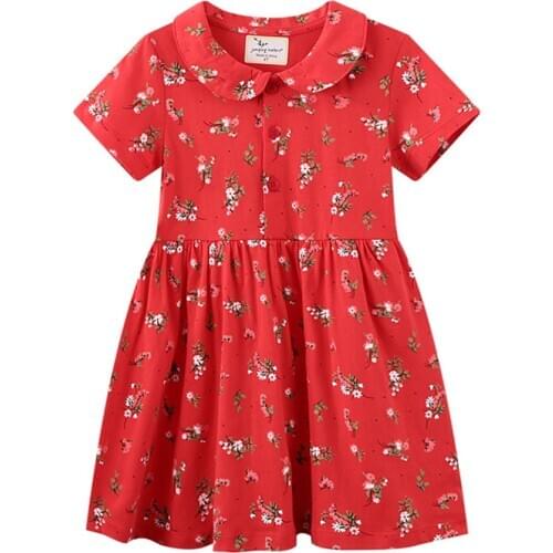 Jumping Meters Summer Floral Childrens Collar 2-7T Girls Flowers Dresses Hot Cotton Princess Costume Kids Clothing