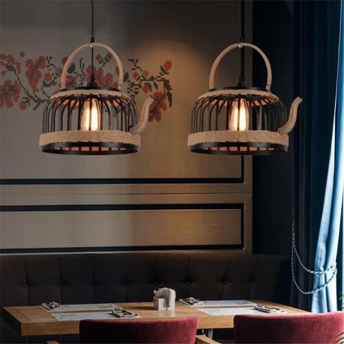 Teapot pendant lamp Kitchen Bar Dining room Rope Rattan pendant light Loft Industrial rustic decor suspension luminaire