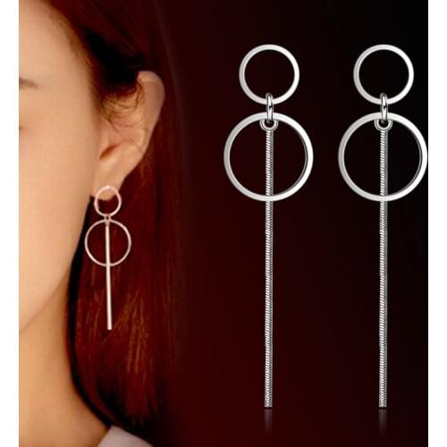 Simple quality Geometric Circle Tassel Long Earrings for Women Jewelry boucle d'oreill Ear Line Drop Earring Female