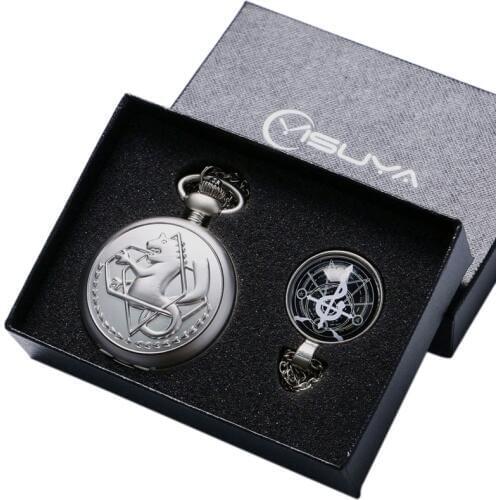 Luxury Silver Fullmetal Alchemist Pocket Watch with Edward Elrics Glass Dome Pendant Necklace Men Women Christmas Gifts Box Set