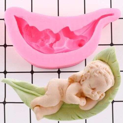 Sleeping Baby Silicone Mold Leaf Fondant Cake Decorating Tools Chocolate Candy Making Mould Handmade Soap Candle Resin Molds