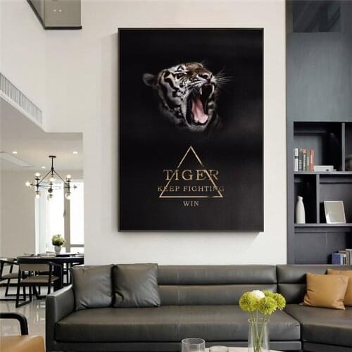 Modern Animal Posters Tiger KEEP FIGHT WIN Canvas Print Wall Art Painting Modern Picture for Living Room Decoration No Frame