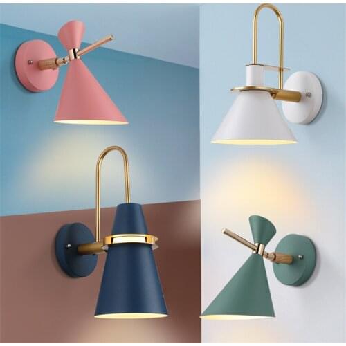 Modern colored iron horn wall lamps living room creative bedroom bedside sconces lights Nordic macaron decor lighting fixtures