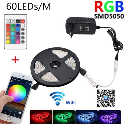 WIFI led strip light 12V luces led SMD 5050 RGB lights waterproof tape neon lamp With 24 key 60LEDs/m tv Party EU AU US UK plug