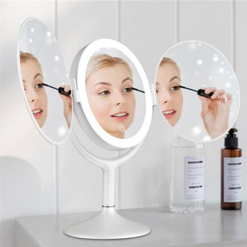 Tri-Fold Magnifying Makeup Mirror Beauty Mirror with LED Touch Screen Lights 2X 3X Magnifying Cosmetic Mirrors Desk Table Mirror