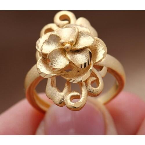 Trend Flower 24k Gold Color Wedding Rings for Women Bride Resizable Rings indian/Ethiopian/france/African/Dubai Jewelry gifts
