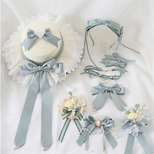 Mori Girl Sweet Lolita Bow Girl Hairpin Headwear Cosplay KC Headband Green Hair band Hair ornament B1770