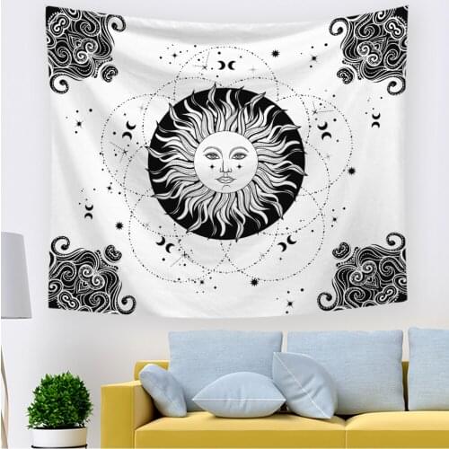 Sun And Moon Tapestry Burning Sun Star Tapestry Hippie Psychedelic Wall Tapestry Black And White Mystic Tapestry Wall Hanging