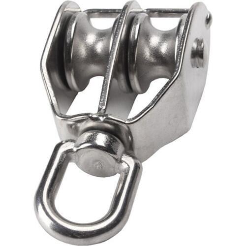 1Pcs M75 Stainless Steel Heavy Duty Steel Double Wheel Swivel Lifting Rope Double Pulley Block Pulley Block Chain Traction Wheel