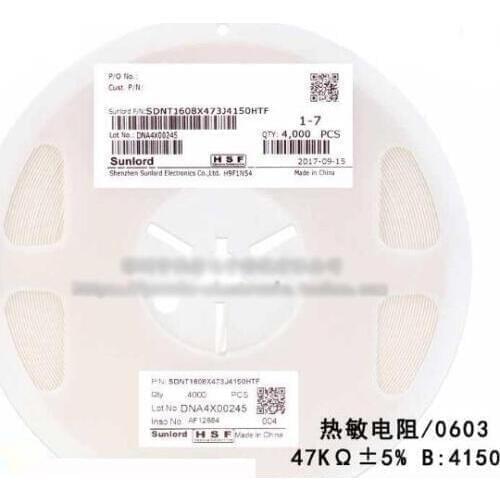 100pcs/lot 0603 SMD Thermal Resistor 47KΩ ±5% B:4150 SDNT1608X473J4150HTF Thermistor