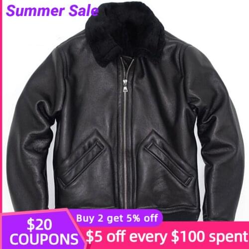 2021 Black Casual Style Genuine Shearling Coat Plus Size 4XL Real Natural Thick Sheepskin Russian Winter Warm Aviation Coat