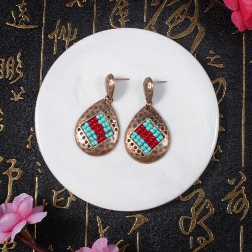 8Seasons Fashion Vintage Geometric Oval Stud Earrings Colorful Rice Bead Alloy Earrings For Women Party Jewelry Charms,1 Pair