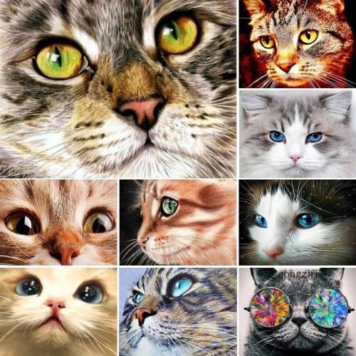 5D Diy Diamond Painting Cat Face Full Round Square Drill Rhinestones Embroidery Cute Animal Mosaic Cross Stitch Home Decor Gifts