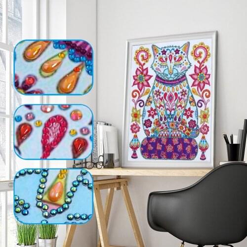 Special Shaped Diamond Painting Animal Picture Of Rhinestones 5D DIY Partial Round Diamond Mosaic Cat Home Decor 30x40cm