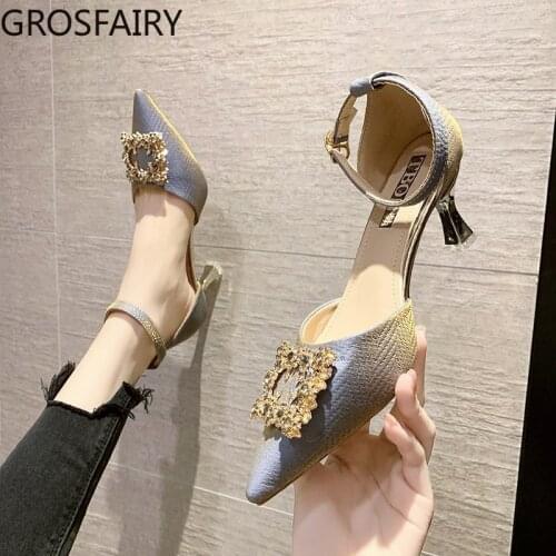 Womens Sandals Breathable High Heels Stiletto Thick-soled Summer Shoes Female Pointed Stiletto Fashion Party Ladies Sandals