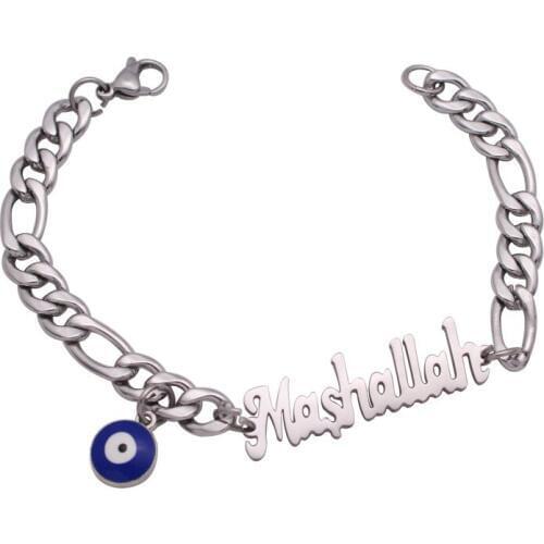 Engraved MASHALLAH turkey evil eye stainless steel Bangles