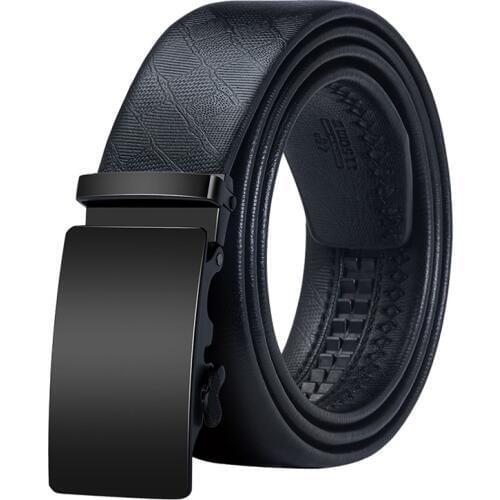 Hi-Tie Brand Mens Belt Black Simple Business Style Genuine leather Ratche Belt Fashion Solid Leather Belts for Men Waist