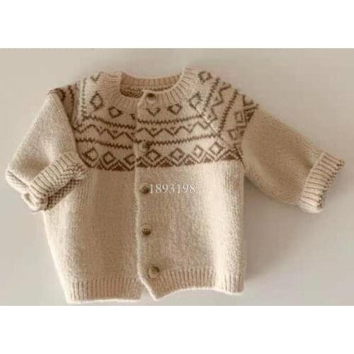 2021 Baby Childrens Sweater Jacket Spring And Autumn Forest Retro Pattern Round Neck Casual Sweater