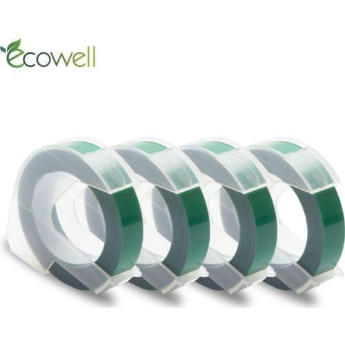 Ecowell 4PCS Green color 3D PVC Embossing DIY Label Tape Compatible Dymo motex E-101 1610 12965 1540 1880 manual label printer