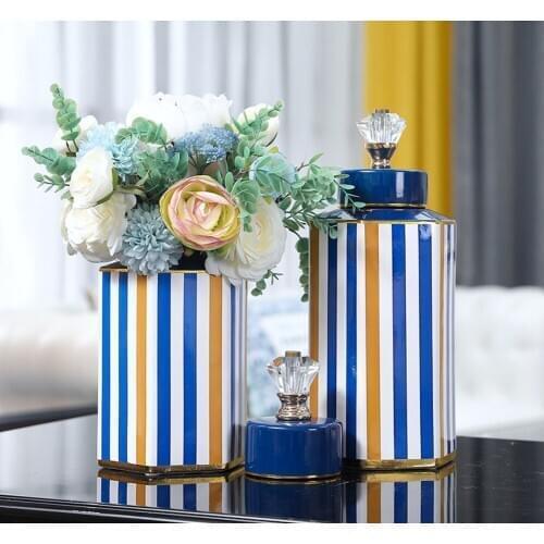 European Ceramic Geometric Storage Tank Vaccine Decorative Living Room Household Storage Pot Porcelain Glaze