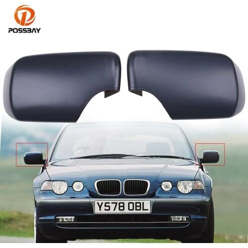 POSSBAY 1Pc Car Rear Mirror Cover Matte Black Rearview Mirror Caps Auto Replacement Parts for BMW 3 Series E46 Touring 1998-2005