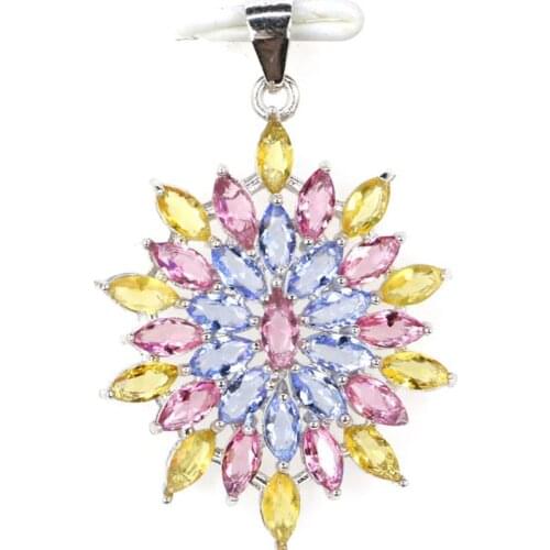 35x25mm Multi Color Created 2.8g Citrine Tanzanite Tourmaline 925 Solid Sterling Silver Pendant