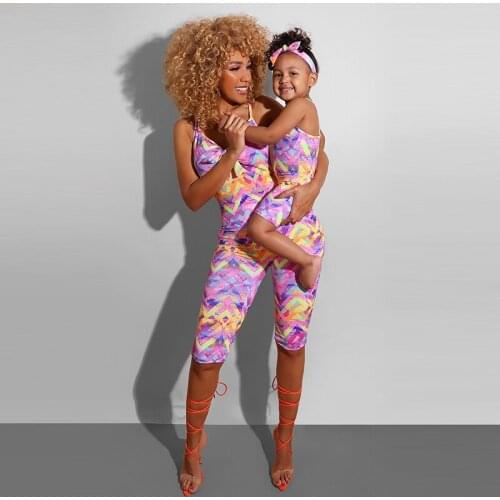 Family Matching Swimsuit Summer New Sexy Backless Colorful Print Womens Swimwear Sling Beach Clothes for Mother and Kids