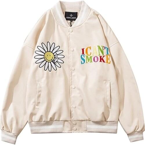 Baseball Uniform Jacket Men Daisy Letter Embroidery PU Leather Bomber Jacket Spring Autumn Oversize Couple Korean Motorcycle Top