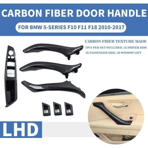 Left Hand Drive LHD Car Carbon Fiber For BMW 5-series F10 F11 F18 Interior Inner Door Pull Handle Trim Cover Panel Assembly 520