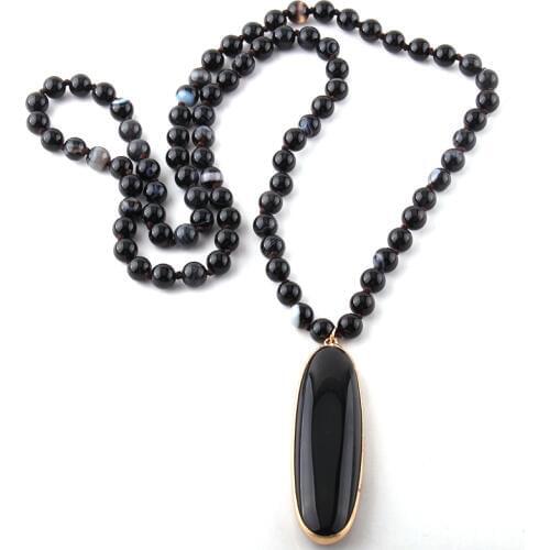 MOODPC Fashion Bohemian Jewelry Agat Stones Knotted Long Drop Stone Pendant Necklaces For Women Ethnic Necklace