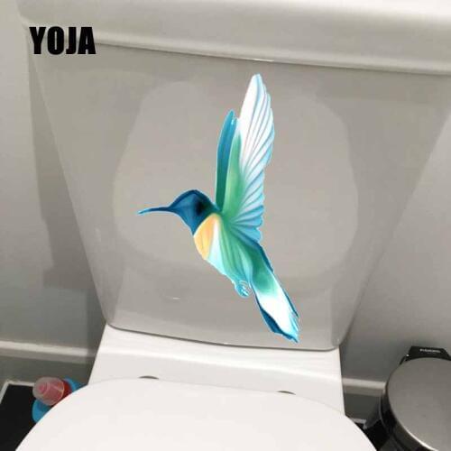 YOJA 14.3X23.4CM Cartoon Wall Sticker Green Hummingbird Toilet Decal Bathroom Home Decor Art T5-0671