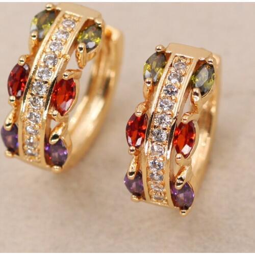 New Statement Bohemian Earrings Women Indian Jewelry Gold Hoop Earrings Color Mix Zircon Design Hoops Earrings OBS3344