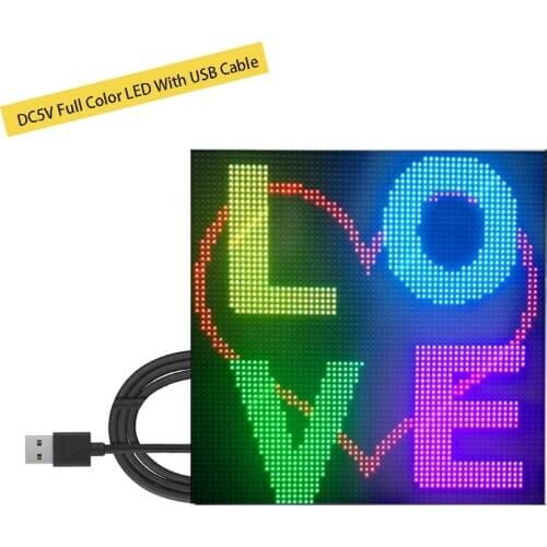 New DIY Full Color LED Panel DC5V Wireless Message Board Support Global Language Image Animation with 1M USB Cable 4096 Dots