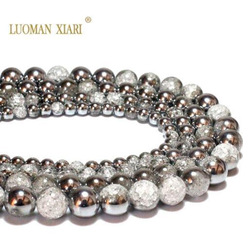 Wholesale One Side Plated Silvery White Snow Cracked Crystal Glass Stone Beads For Jewelry Making DIY Bracelet Necklace 6-12mm