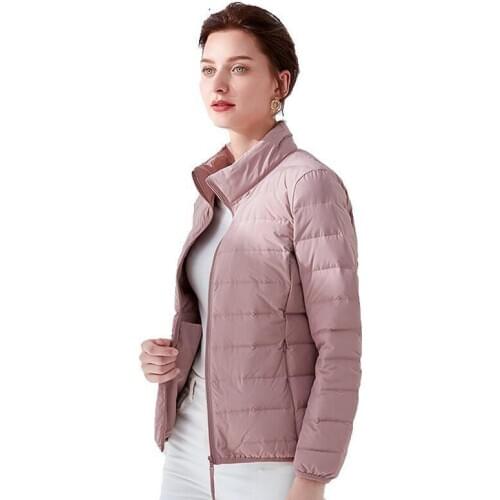 Autumn Winter Women Stand Collar Ultra Light Down Jacket Warm White Duck Down Coat Parkas Ladies Slim Thin Short Coats Tops 2075