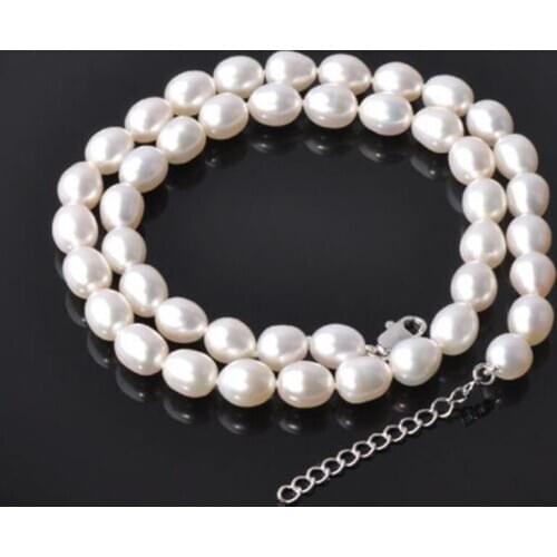 8-9MM White Alloy Perfect Circle Natural Freshwater Pearl NeckLace