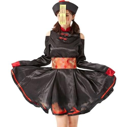 Party Carnival Retro Bloody Vampire Embroidery Dress Woman Halloween Scary Costumes Chinese Qing Dynasty Zombie Bloody Clothes