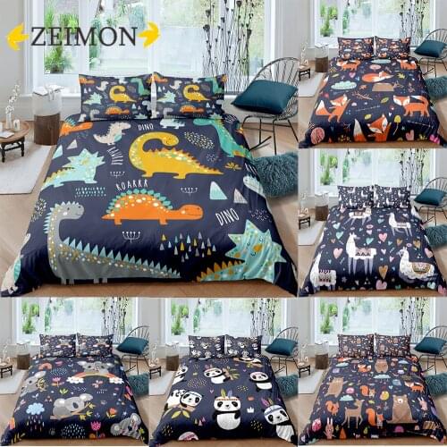 ZEIMON Dinosaur Duvet Cover Queen Cartoon Bedding Set 3D Bed set Girls Full Size Bed Quilt Cover Set Twin Unisex Home Textiles