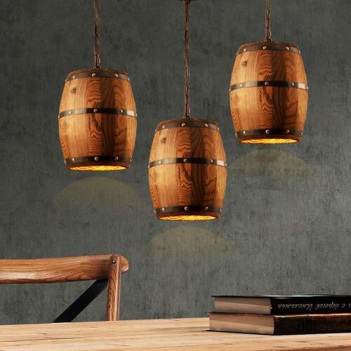 Retro loft wood cask pendant lamp restaurant warehouse dining room Wine cellar aisle corridor pub cafe chandelier barrel light