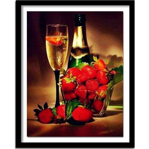 Full Diamond Embroidery Strawberry & wine DIY Diamond Painting Cross Stitch warm Round Diamond Rhinestones
