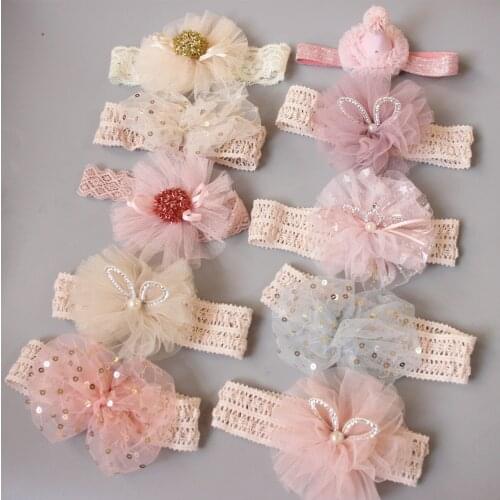 Baby Headband Bow Flower Crown Pompoms Polka Dots Kawaii Hair Accessories for Girls Infant Newborn Halloween Birthday Gifts