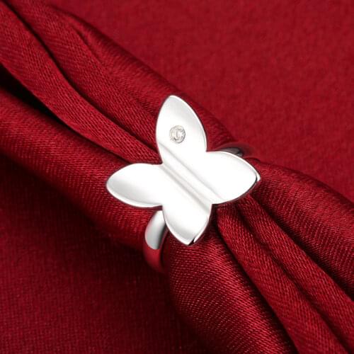 Factory direct 925 Sterling Silver Rings For Women wedding crystal butterfly Fashion Party Gifts Girl Jewelry engagement ring
