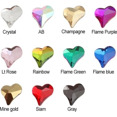 Mix color Nail Rhinestones 6X7mm Crooked heart Flatback Crystals For DIY Nail Art Decorations