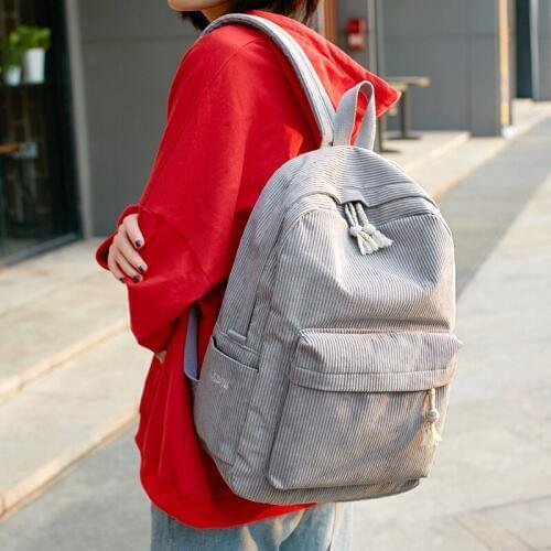 Fashion Corduroy Women Backpack Large Capacity Students School Bag for Girls Portable Teens Travel Bag for Book Laptop Clothes