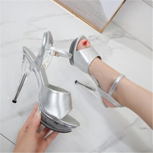 Transparent super high heel 13CM summer female waterproof platform fish mouth shoes sexy thin heel sandals