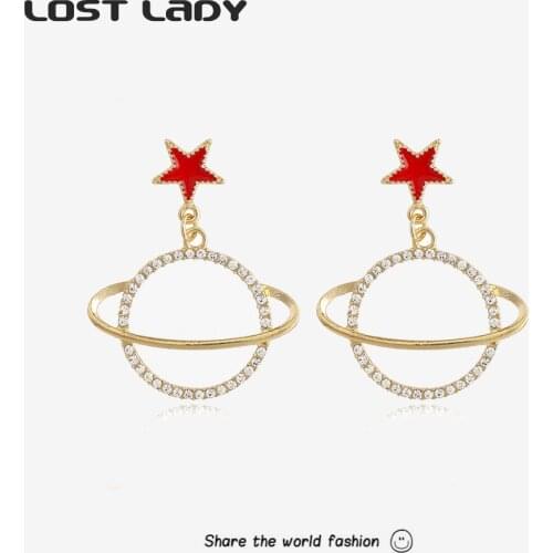 Lost Lady New Fashion Rhinestone Enamel Star Dangle Earrings For Women Alloy Geometry Earrings Wholesale Jewelry Wedding Gifts