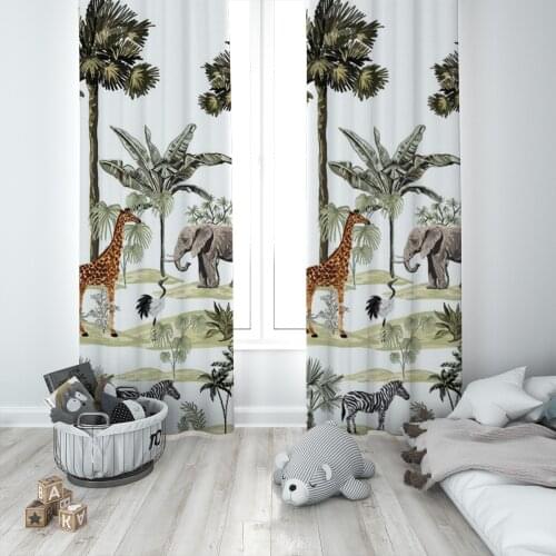 Curtains Children 3D Printed Decorative Items Home Childrens Room White Giraffe Elephant Tree Model 1391