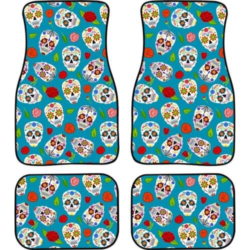 Blue Yellow Sugar Skull Car Mat Universal Fit 4-Piece Set Car Floor Mats Heavy Duty All Weather with Rubber Backing Non Slip New