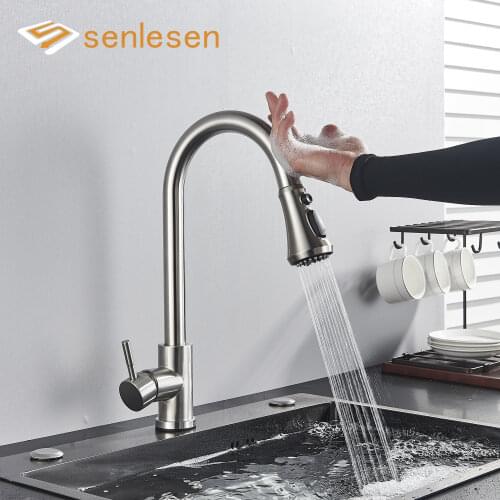 Senlesen Black Sense Faucet Touch Water Washing Sensor Kitchen Faucet Pull Down Water Tap