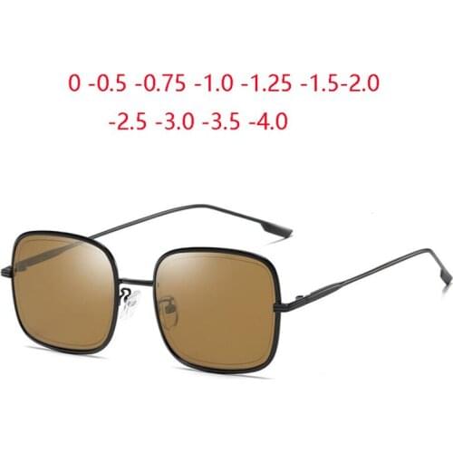 Fashion Square Women Men Sunglasses 2021 Metal Anti-UV Myopia Lens Prescription Sun Glasses Polarized 0 -0.5 -0.75 -1.0 To -4.0